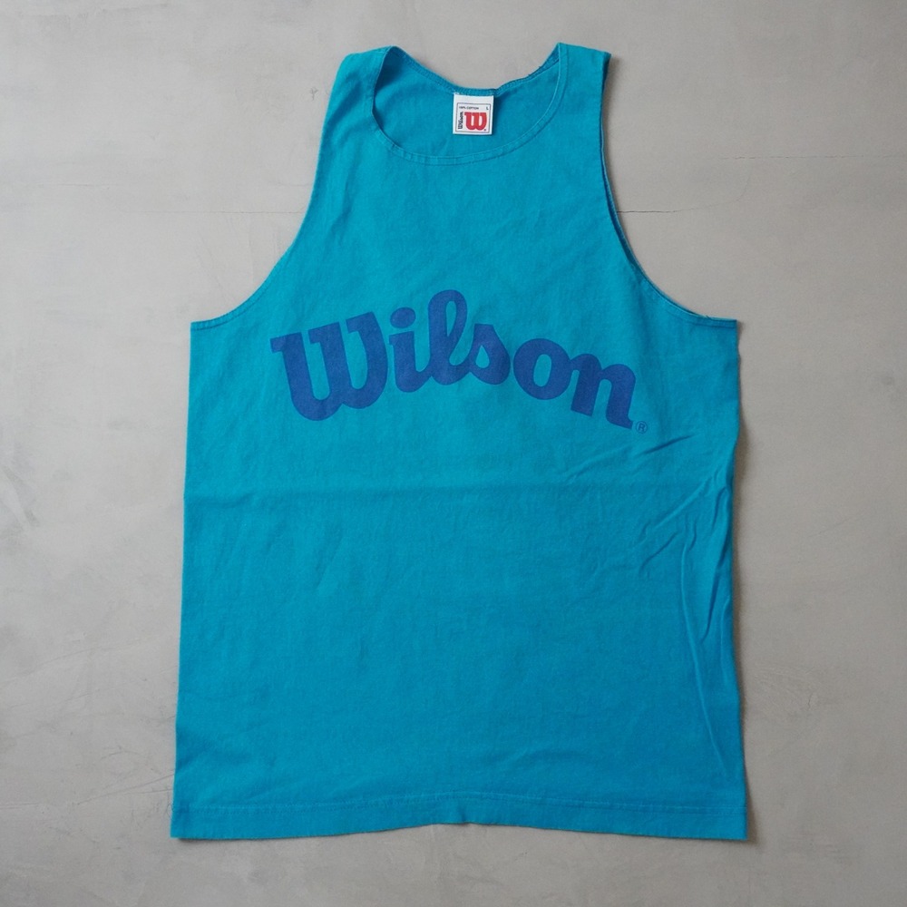 Vintage Wilson Tank Top Large Mens Teal Blue Sleeveless Graphic T-Shirt 90s